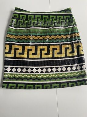 Maurices Green, Yellow and Black Sequined Geo Mini Skirt